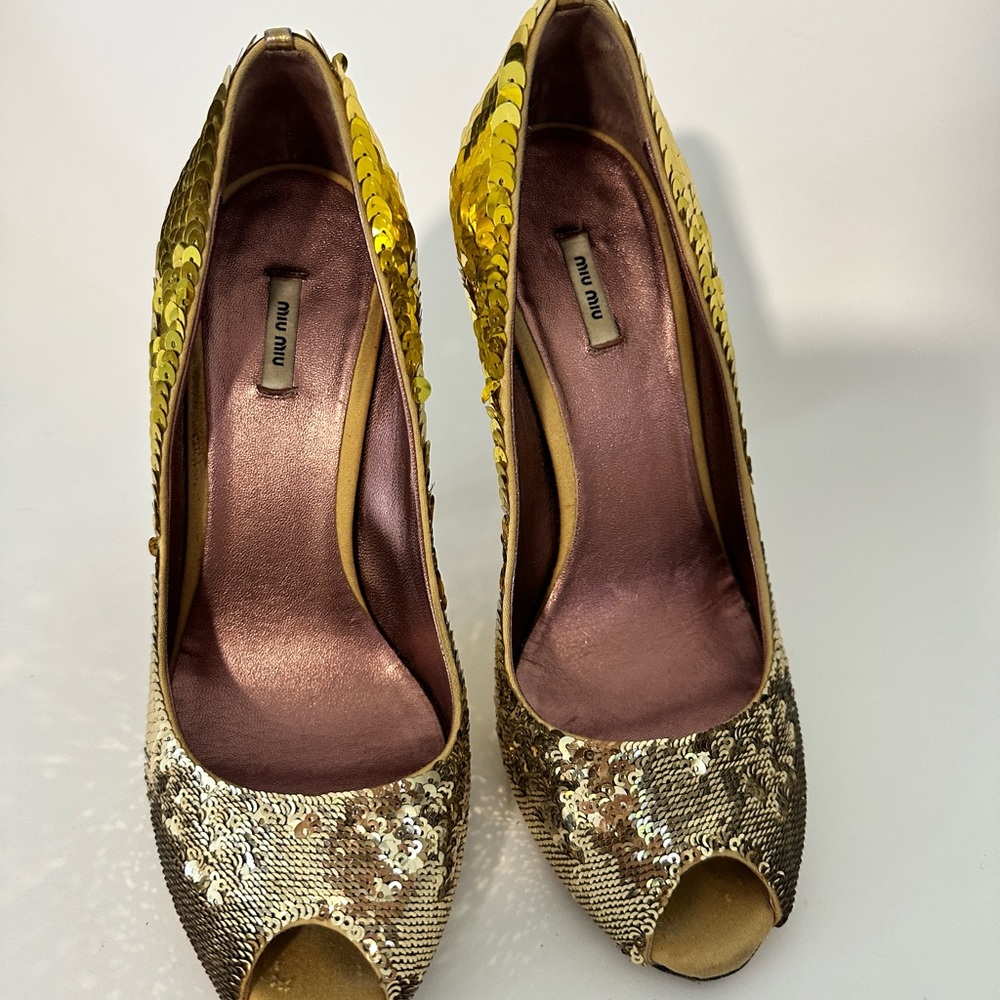 Gold Miu Miu Sequin Pumps